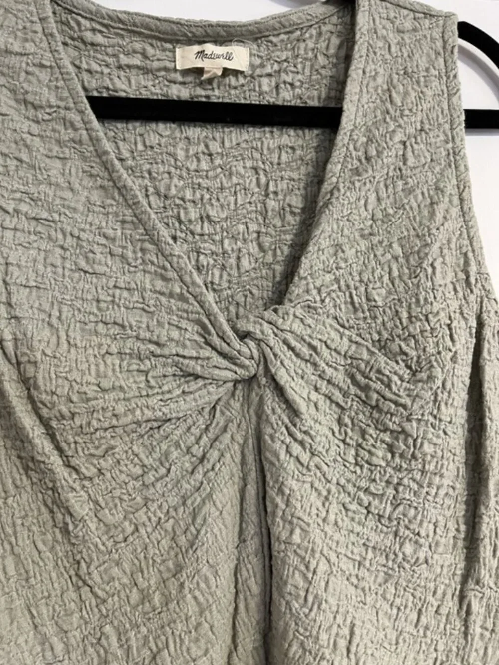 Madewell Textured Sage Green Twist Front Sleeveless Top - Picture 3 of 6